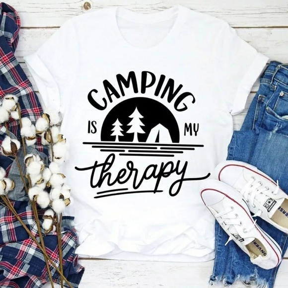 Seribella Designs Tops - CAMPING 🏕 THERAPY CUSTOM TEE